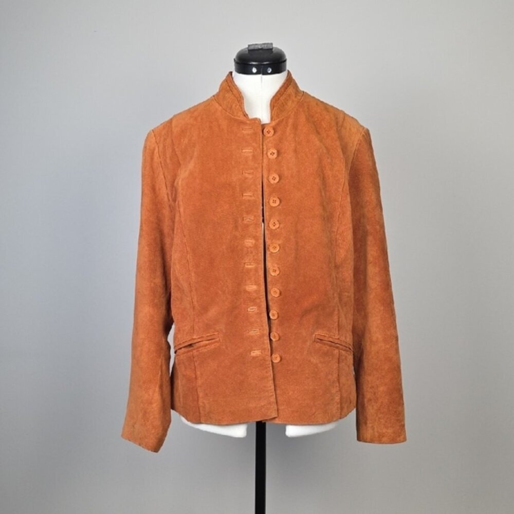 Trendy and Elegant Mandarin Collar Orange Genuine Suede Jacket